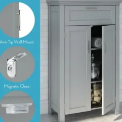 Cabinets & Sideboards-Kirkland's Home Two-Door Top Shelf Cabinet Gray