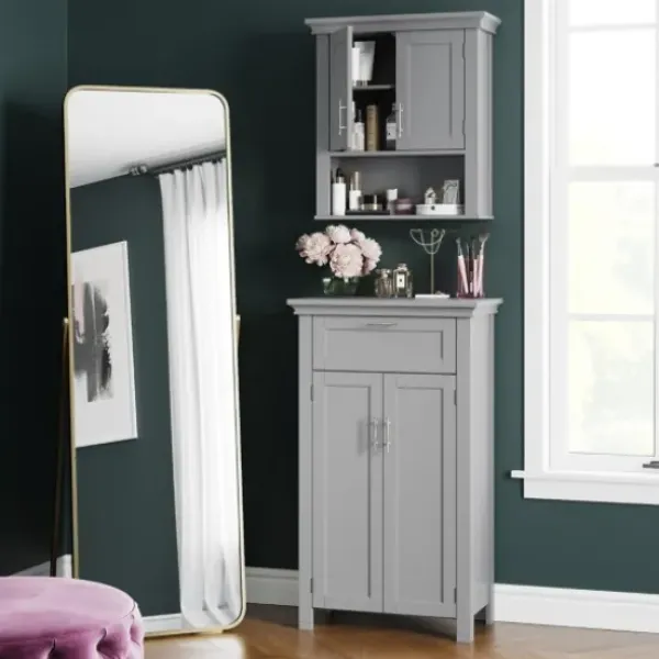 Cabinets & Sideboards-Kirkland's Home Two-Door Top Shelf Cabinet Gray