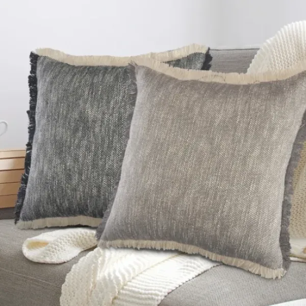 Pillows-Kirkland's Home Two-Tone Gray Woven Accent Pillow Gray/White