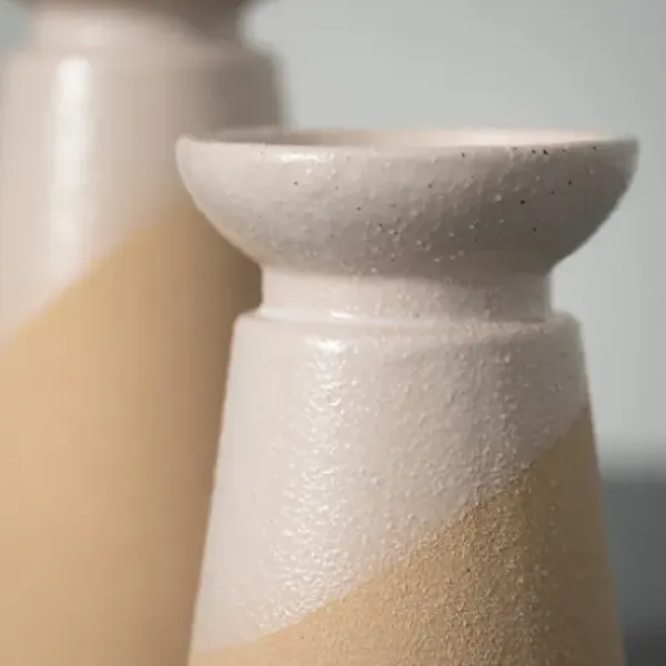 Candle Holders-Kirkland's Home Two-Toned Cream Pillar Candle Holders, Set Of 2 Ivory/Tan