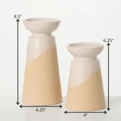 Candle Holders-Kirkland's Home Two-Toned Cream Pillar Candle Holders, Set Of 2 Ivory/Tan