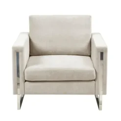 Accent Chairs-Kirkland's Home Upholstered And Chrome Accent Chair Ivory
