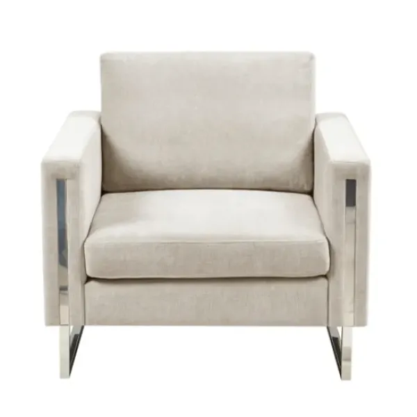 Accent Chairs-Kirkland's Home Upholstered And Chrome Accent Chair Ivory