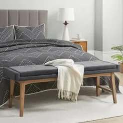 Benches & Ottomans-Kirkland's Home Upholstered And Wood Legs Bench Gray