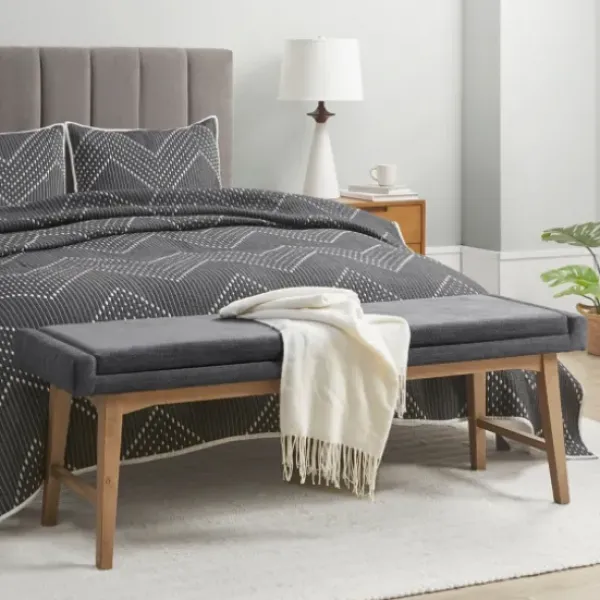 Benches & Ottomans-Kirkland's Home Upholstered And Wood Legs Bench Gray