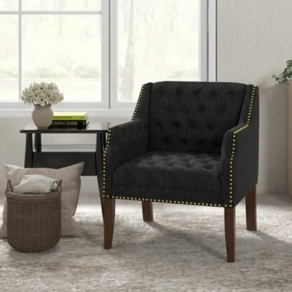 Accent Chairs-Kirkland's Home Upholstered Button Tufted Accent Chair Black