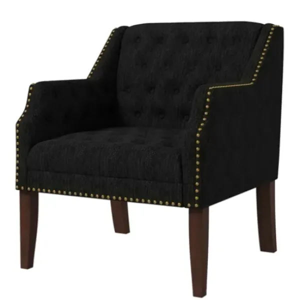 Accent Chairs-Kirkland's Home Upholstered Button Tufted Accent Chair Black
