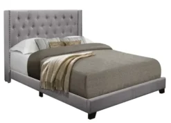 Beds & Headboards-Kirkland's Home Upholstered Button Tufted Wing King Bed Gray