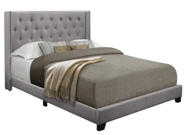 Beds & Headboards-Kirkland's Home Upholstered Button Tufted Wing King Bed Gray