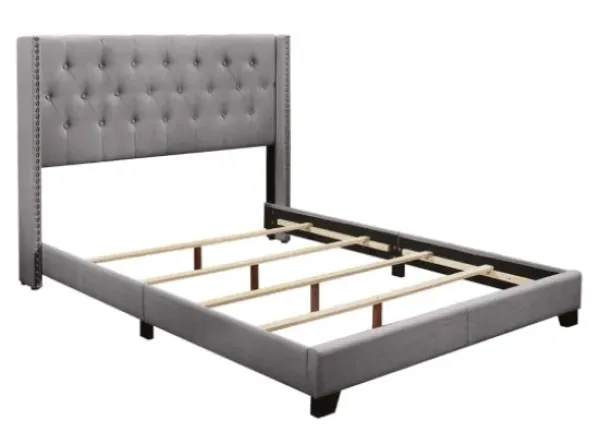 Beds & Headboards-Kirkland's Home Upholstered Button Tufted Wing King Bed Gray