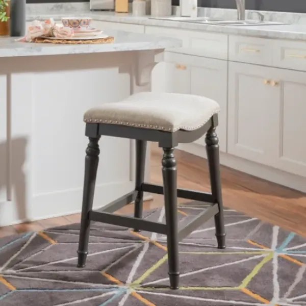 Bar Stools & Counter Height Stools-Kirkland's Home Upholstered Curved Seat Counter Stool Gray