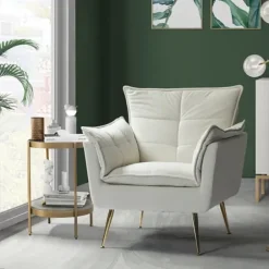 Accent Chairs-Kirkland's Home Upholstered Flange Accent Chair Ivory