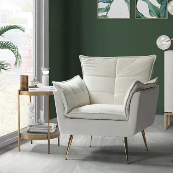 Accent Chairs-Kirkland's Home Upholstered Flange Accent Chair Ivory