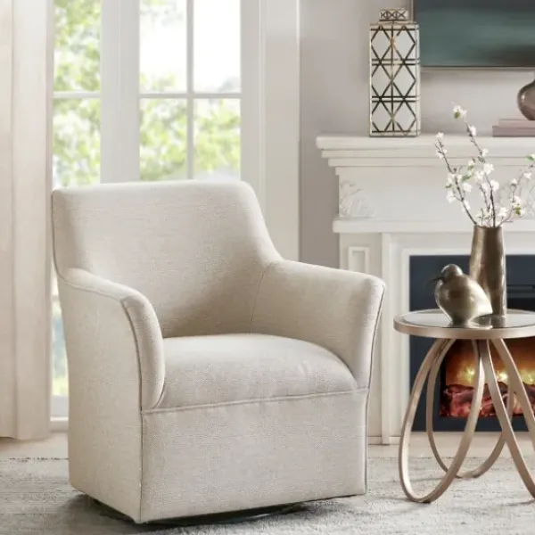 Accent Chairs-Kirkland's Home Upholstered Flared Arm Swivel Accent Chair Ivory