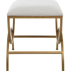 Benches & Ottomans-Kirkland's Home Upholstered Gold Metal Arched Frame Bench White