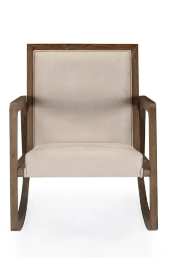 Accent Chairs-Kirkland's Home Upholstered Linen Wood Rocker Accent Chair Ivory