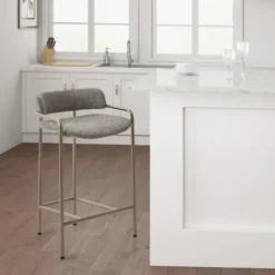 Bar Stools & Counter Height Stools-Kirkland's Home Upholstered Low Back Counter Stool Gray