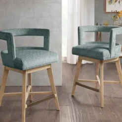 Bar Stools & Counter Height Stools-Kirkland's Home Upholstered Low Back Swivel Counter Stool Blue
