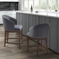 Bar Stools & Counter Height Stools-Kirkland's Home Upholstered Martha Stewart Counter Stool Gray