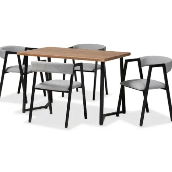Dining Tables-Kirkland's Home Upholstered Metal Frame 5-Pc. Dining Set Gray