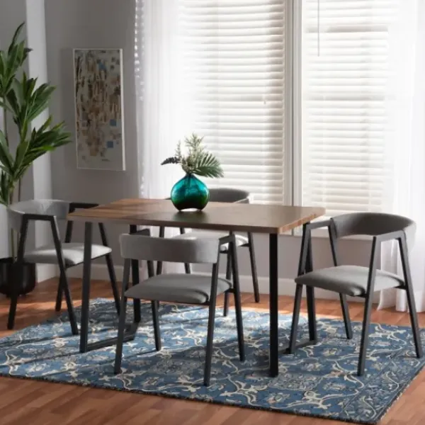 Dining Tables-Kirkland's Home Upholstered Metal Frame 5-Pc. Dining Set Gray
