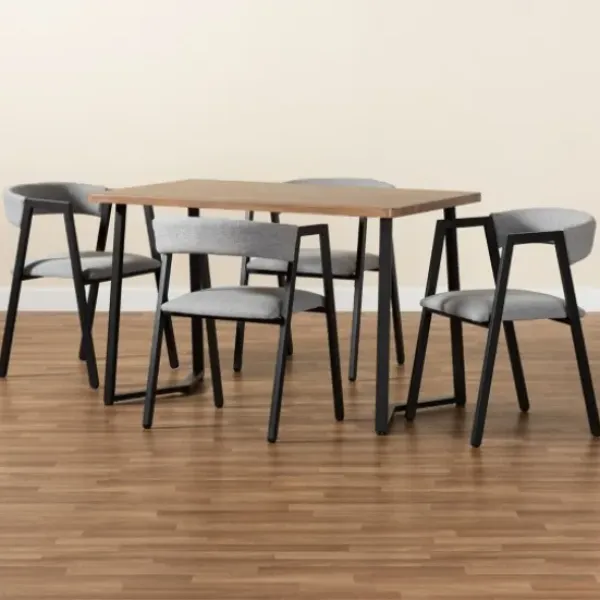 Dining Tables-Kirkland's Home Upholstered Metal Frame 5-Pc. Dining Set Gray
