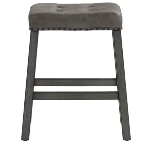 Bar Stools & Counter Height Stools-Kirkland's Home Upholstered Nailhead Counter Stools, Set Of 2 Gray