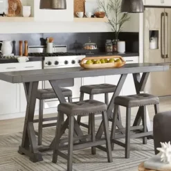 Bar Stools & Counter Height Stools-Kirkland's Home Upholstered Nailhead Counter Stools, Set Of 2 Gray