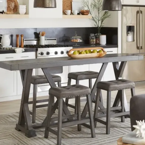 Bar Stools & Counter Height Stools-Kirkland's Home Upholstered Nailhead Counter Stools, Set Of 2 Gray
