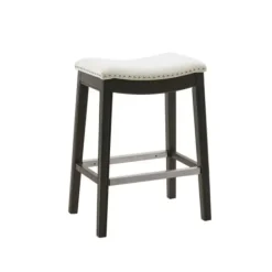 Bar Stools & Counter Height Stools-Kirkland's Home Upholstered Saddle Seat Counter Stool Ivory