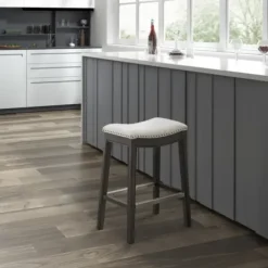 Bar Stools & Counter Height Stools-Kirkland's Home Upholstered Saddle Seat Counter Stool Ivory
