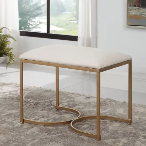 Benches & Ottomans-Kirkland's Home Upholstered Seat And Gold Metal Bench White