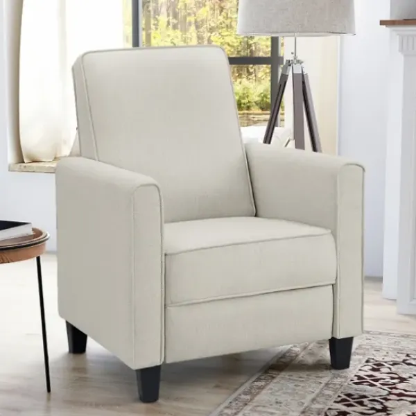 Accent Chairs-Kirkland's Home Upholstered Slim Push-Back Recliner Ivory