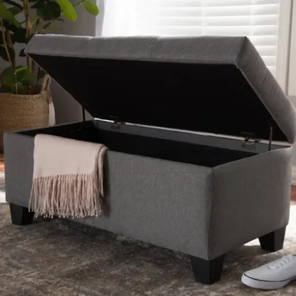 Benches & Ottomans-Kirkland's Home Upholstered Storage Ottoman Gray