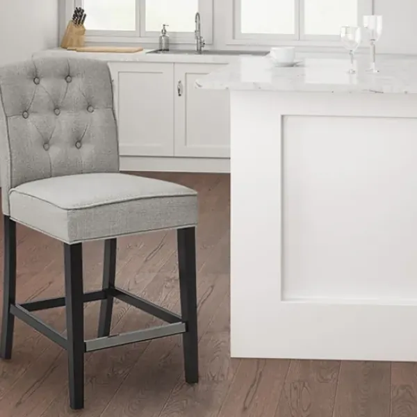 Bar Stools & Counter Height Stools-Kirkland's Home Upholstered Tufted Button Back Counter Stool Gray