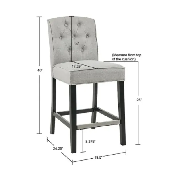 Bar Stools & Counter Height Stools-Kirkland's Home Upholstered Tufted Button Back Counter Stool Gray