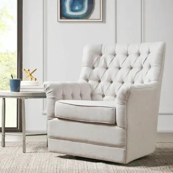 Accent Chairs-Kirkland's Home Upholstered Tufted Swivel Accent Chair White