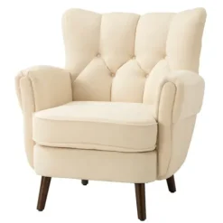 Accent Chairs-Kirkland's Home Upholstered Tufted Wingback Accent Chair Ivory