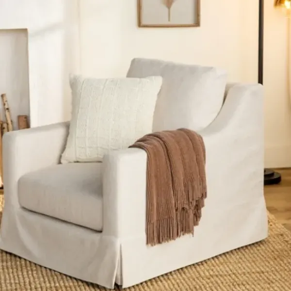 Accent Chairs-Kirkland's Home Upholstered Weekend Swivel Accent Chair Ivory