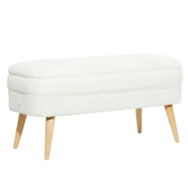 Benches & Ottomans-Kirkland's Home Upholstered Wood Leg Storage Bench Ivory