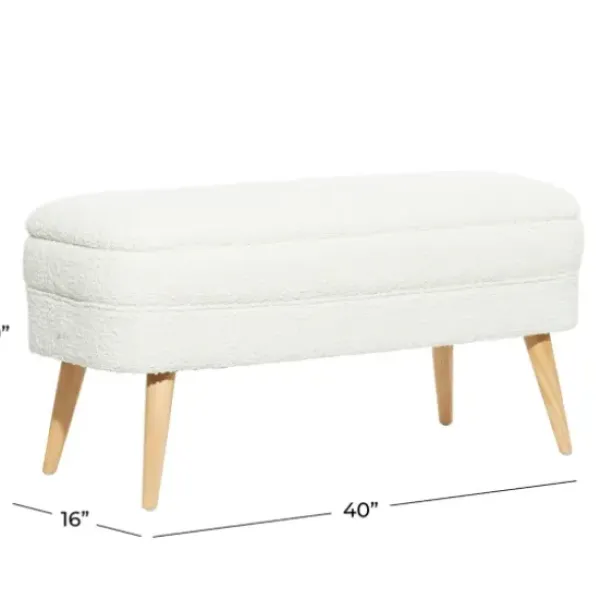 Benches & Ottomans-Kirkland's Home Upholstered Wood Leg Storage Bench Ivory