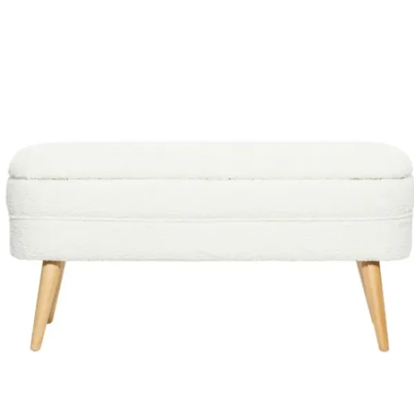 Benches & Ottomans-Kirkland's Home Upholstered Wood Leg Storage Bench Ivory
