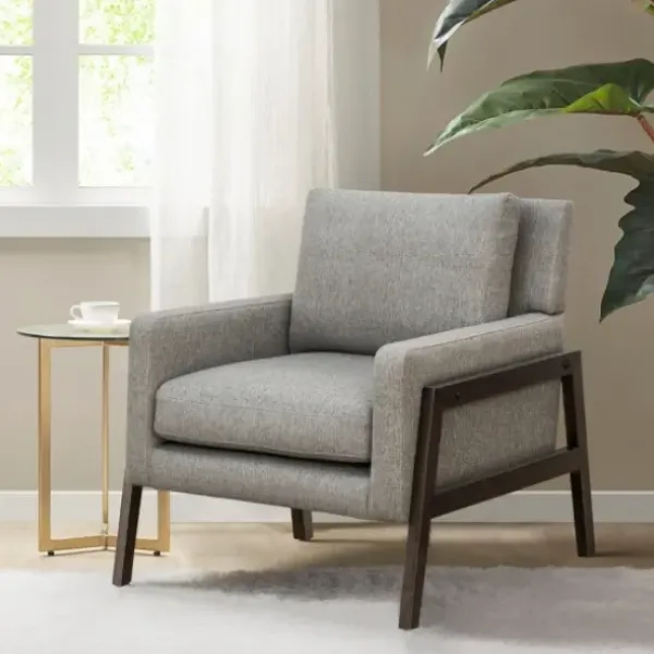 Accent Chairs-Kirkland's Home Upholstered Wood Trim Accent Chair Gray