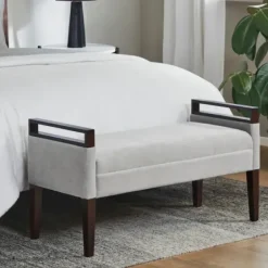 Benches & Ottomans-Kirkland's Home Upholstered Wood Trim Bench Gray