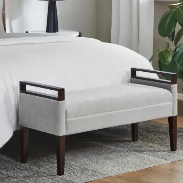 Benches & Ottomans-Kirkland's Home Upholstered Wood Trim Bench Gray