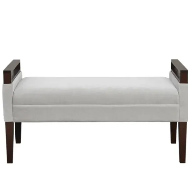 Benches & Ottomans-Kirkland's Home Upholstered Wood Trim Bench Gray