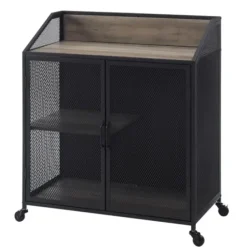 Cabinets & Sideboards-Kirkland's Home Urban Mesh Door Rolling Bar Cabinet Gray