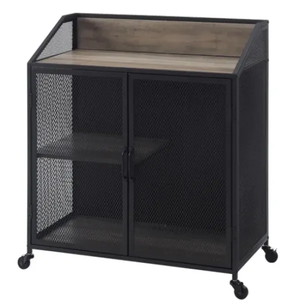 Cabinets & Sideboards-Kirkland's Home Urban Mesh Door Rolling Bar Cabinet Gray