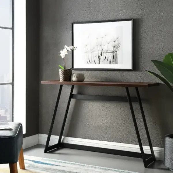 Console Tables-Kirkland's Home Urban Metal Wrap Dark Walnut Console Table Brown