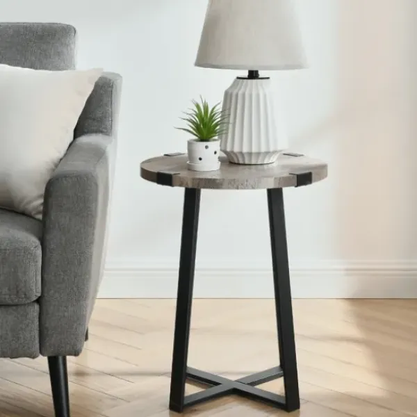 Accent & End Tables-Kirkland's Home Urban Rustic Round Accent Table Gray